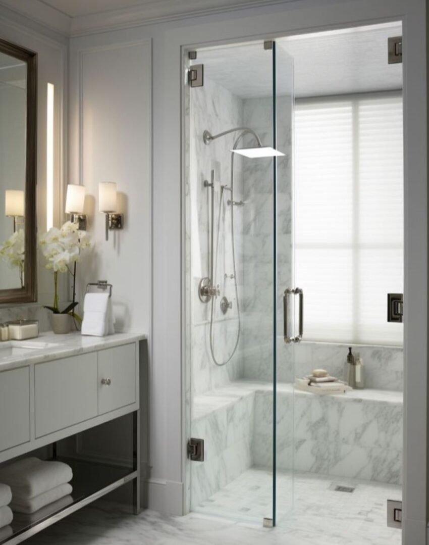 División de Baño con 1 cristal fijo 1 cristal batiente